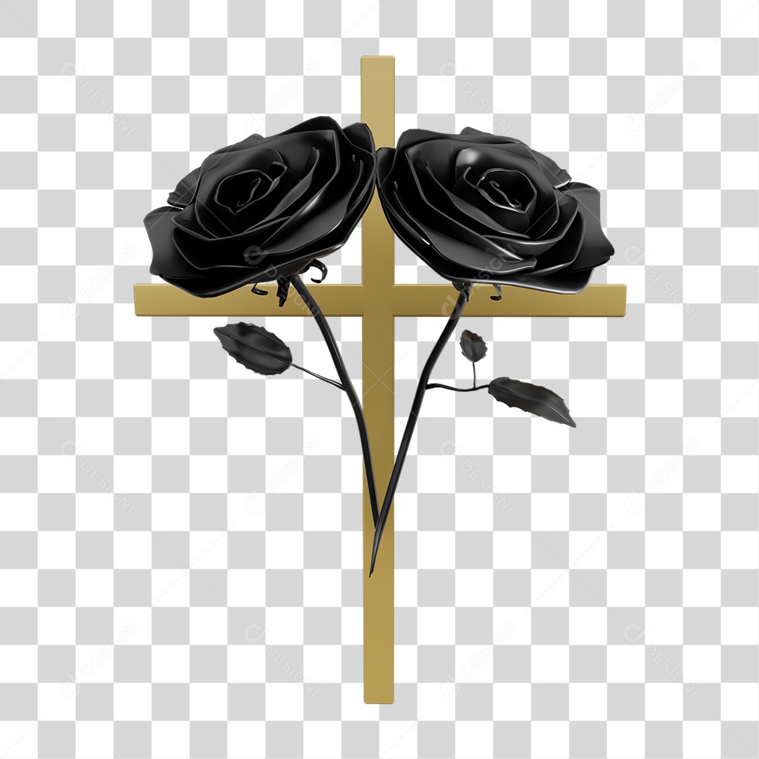 Roses and Cross of the Day of Fines Luto 3D Element for PNG Composition Transparent