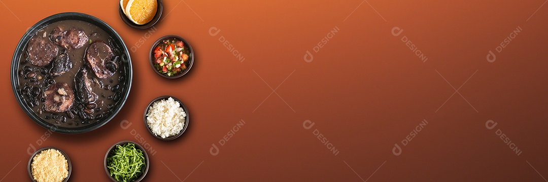 Feijoada brasileira tradicional com fundo vermelho