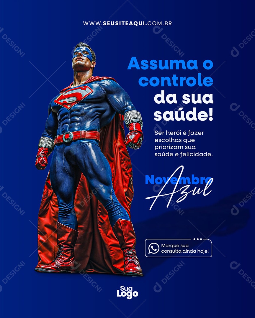 Novembro Azul  Assuma o Controle Social Media PSD Editável