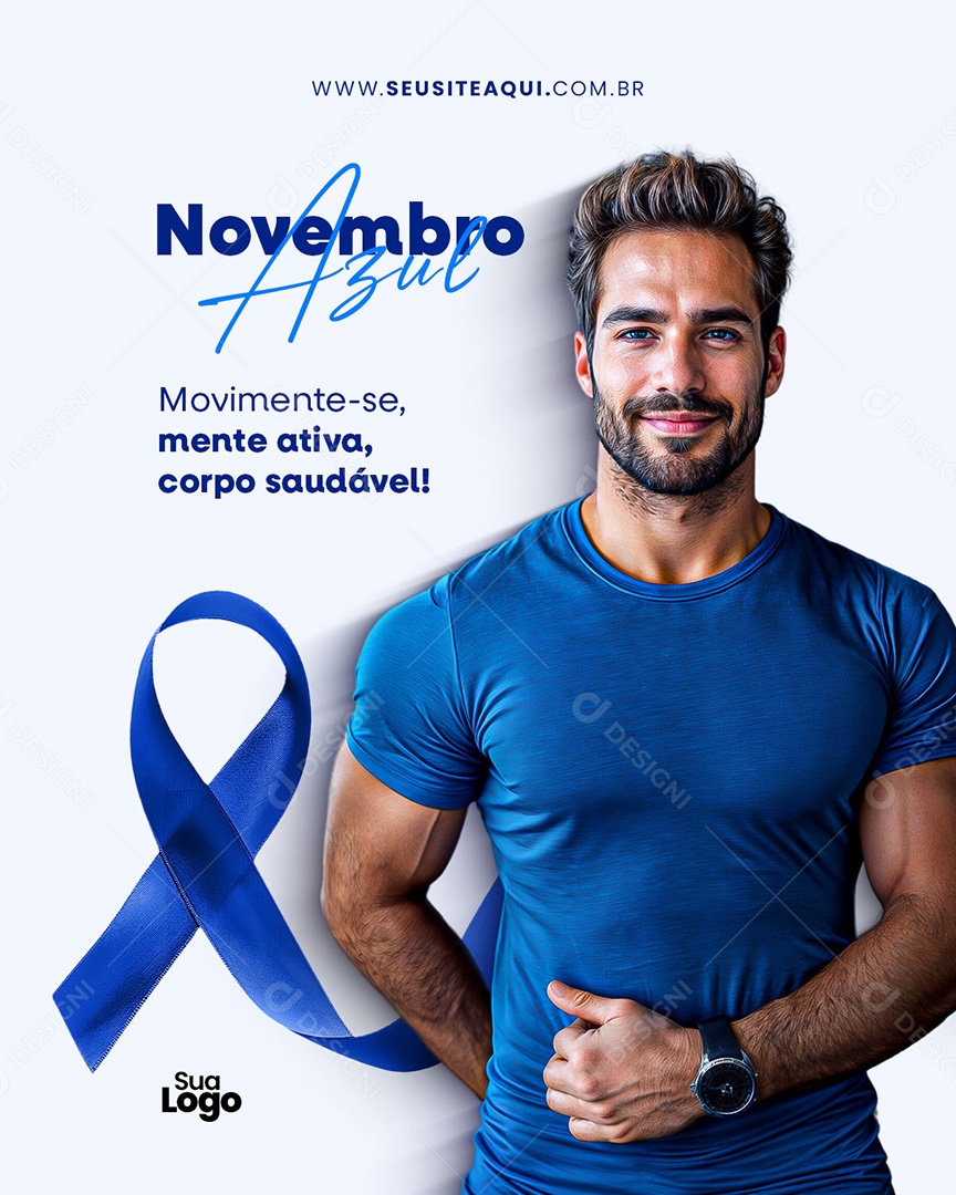 Novembro Azul Mês da Prevenção Contra o Câncer de Próstata Social Media PSD Editável