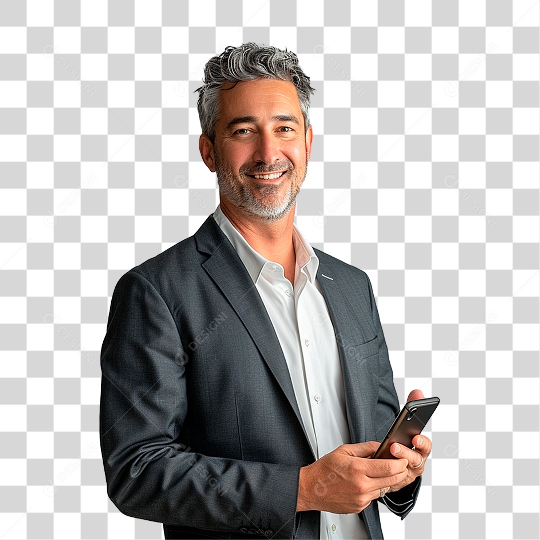 Empresário Segurando Celular PNG Transparente