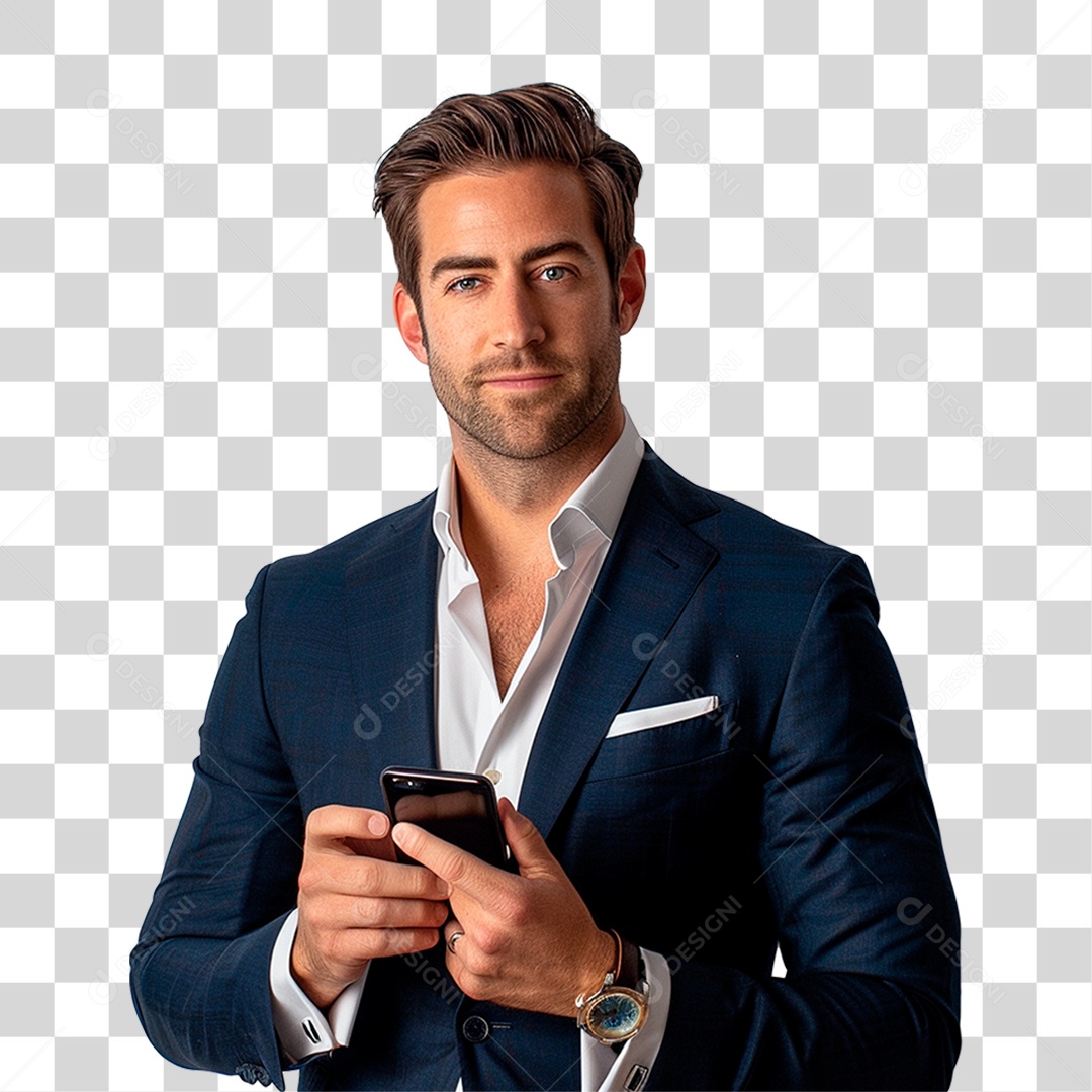 Empresário Segurando Celular PNG Transparente
