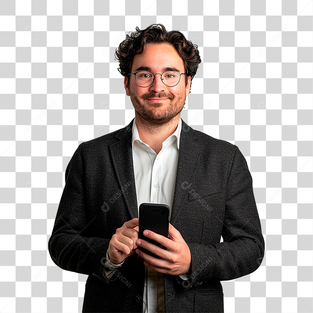 Empresário Segurando Celular PNG Transparente