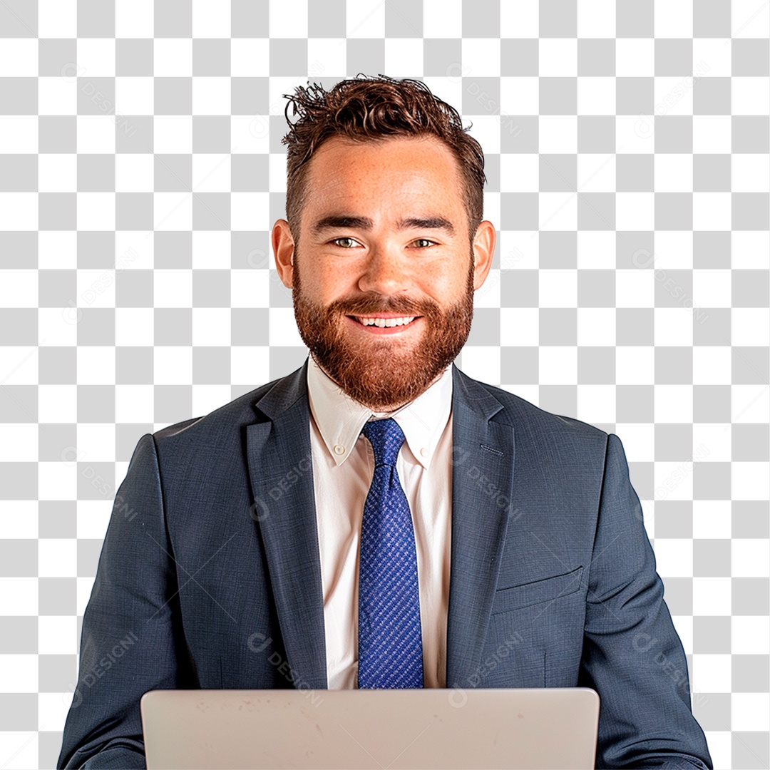 Empresário com Computador PNG Transparente