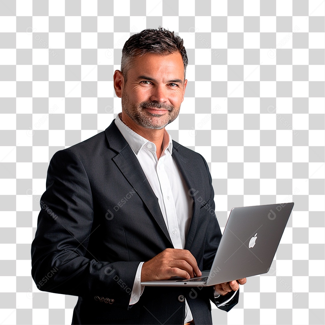 Empresário com Computador PNG Transparente