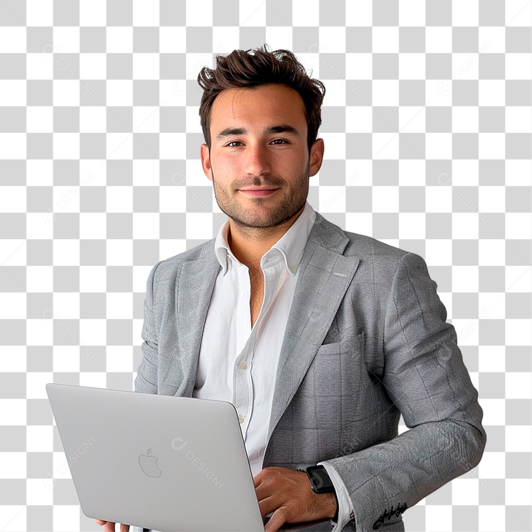 Empresário com Computador PNG Transparente