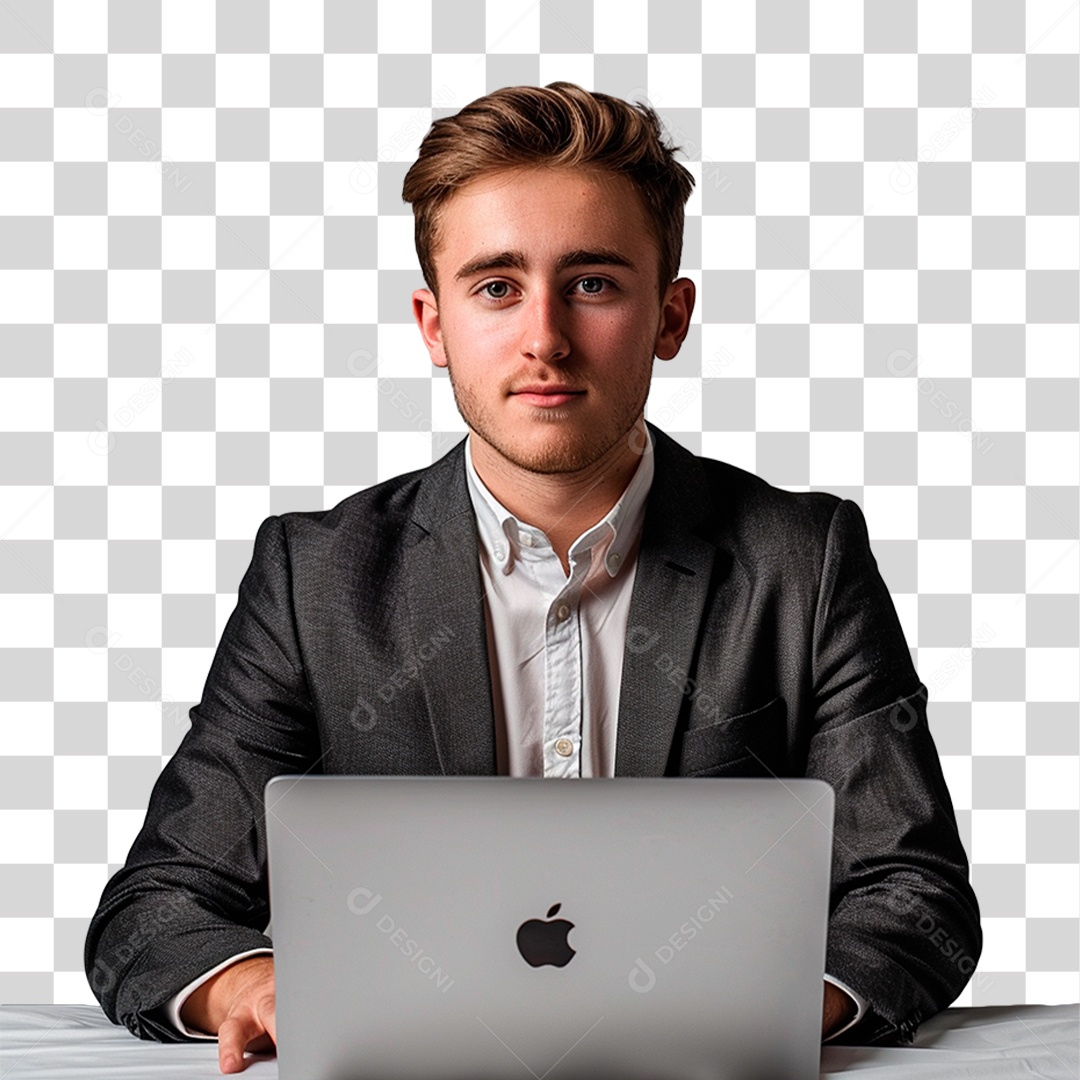 Jovem Empresário com Computador PNG Transparente
