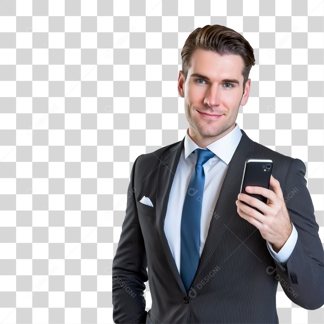 Empresário Segurando Celular PNG Transparente