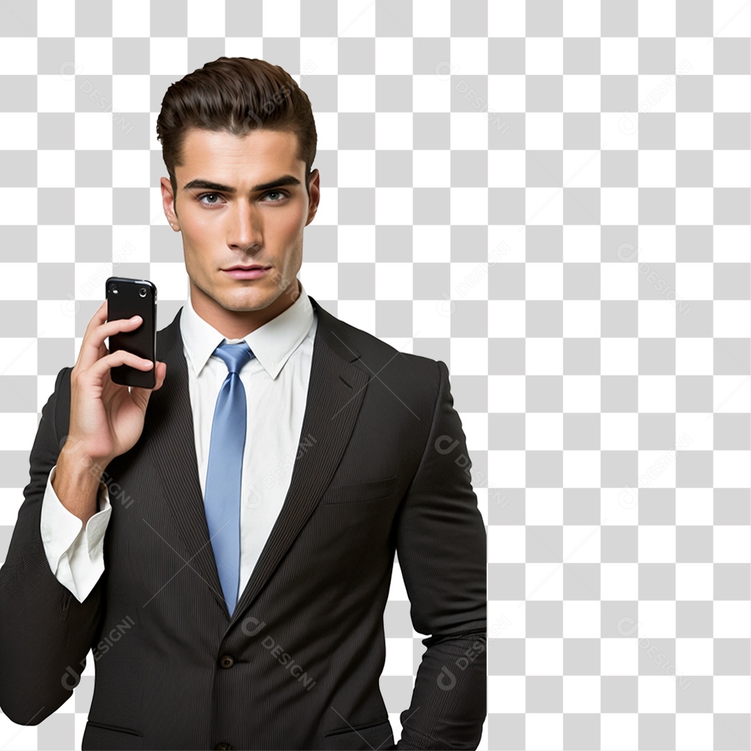 Empresário Segurando Celular PNG Transparente