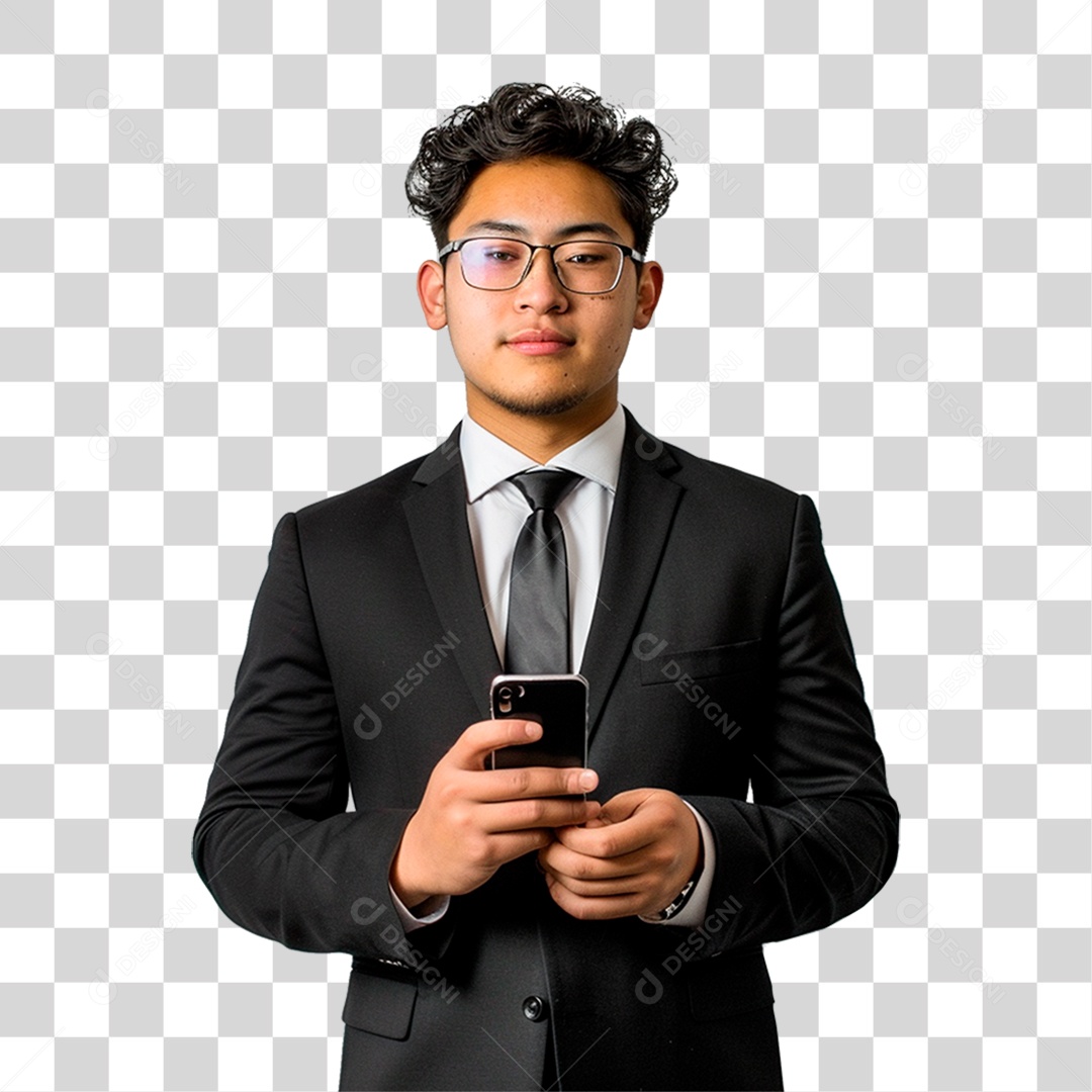 Empresário Segurando Celular PNG Transparente