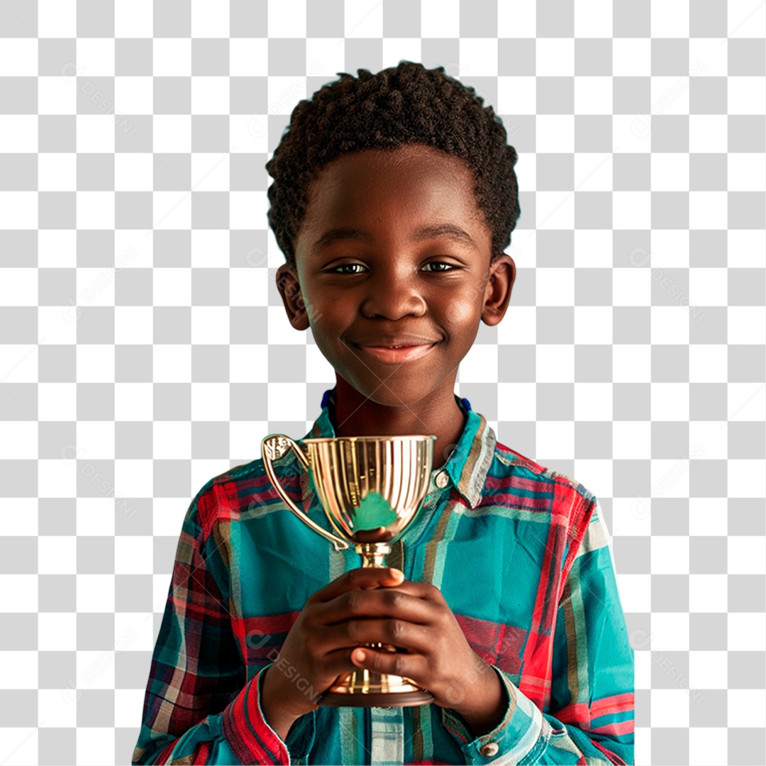 Menino Segurando Troféu PNG Transparente