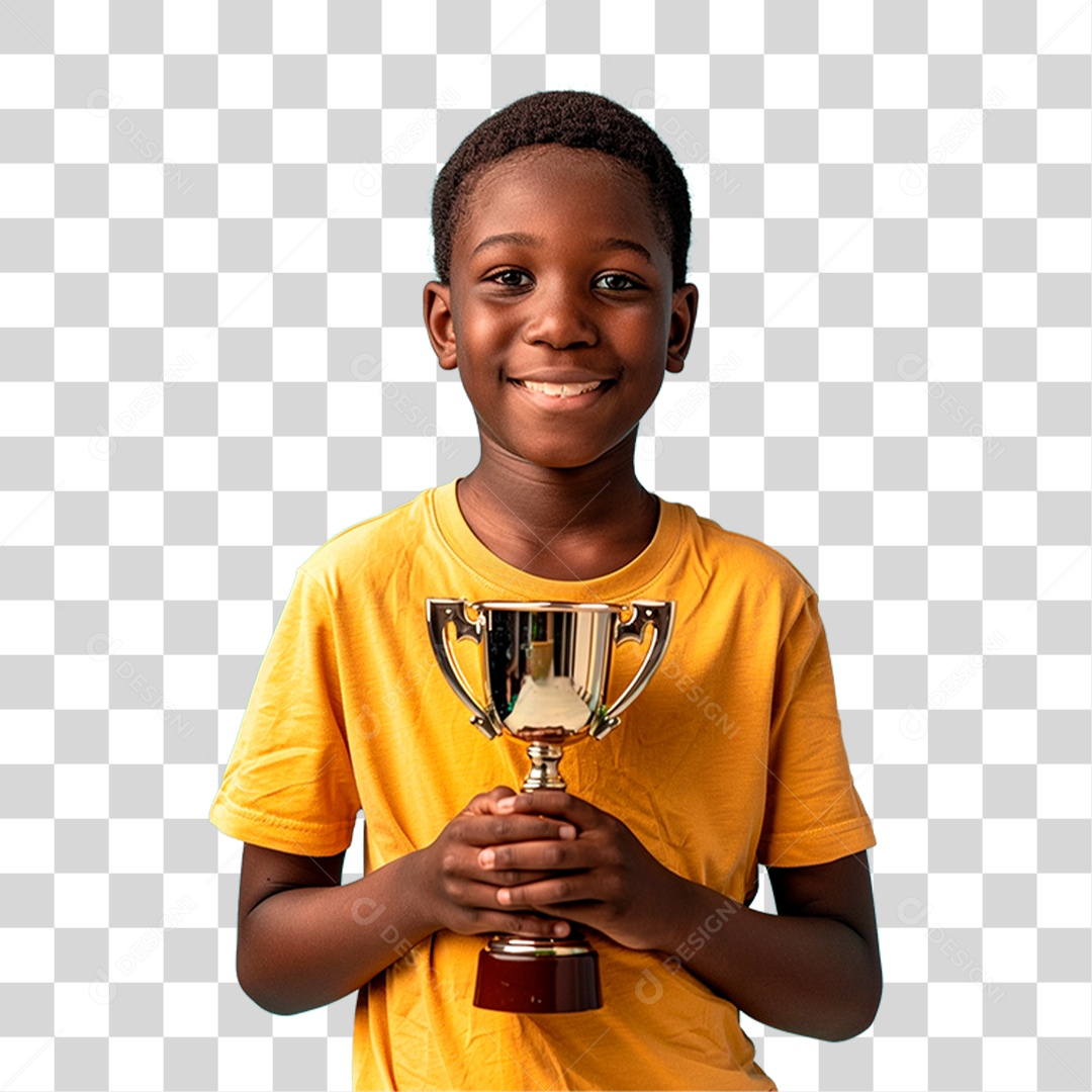 Menino Segurando Troféu PNG Transparente