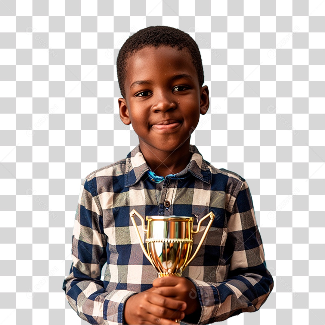 Menino Segurando Troféu PNG Transparente