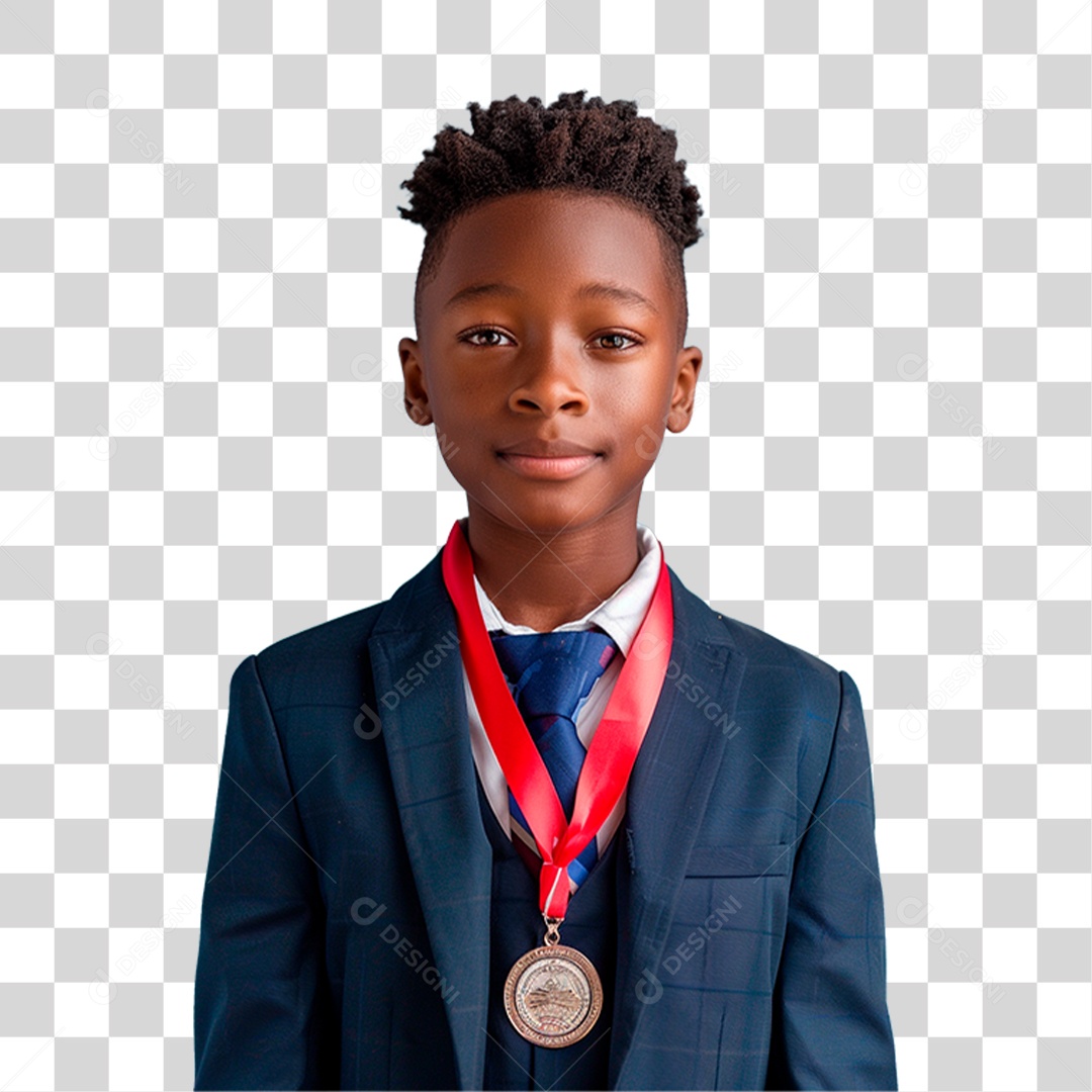 Menino com Medalha PNG Transparente