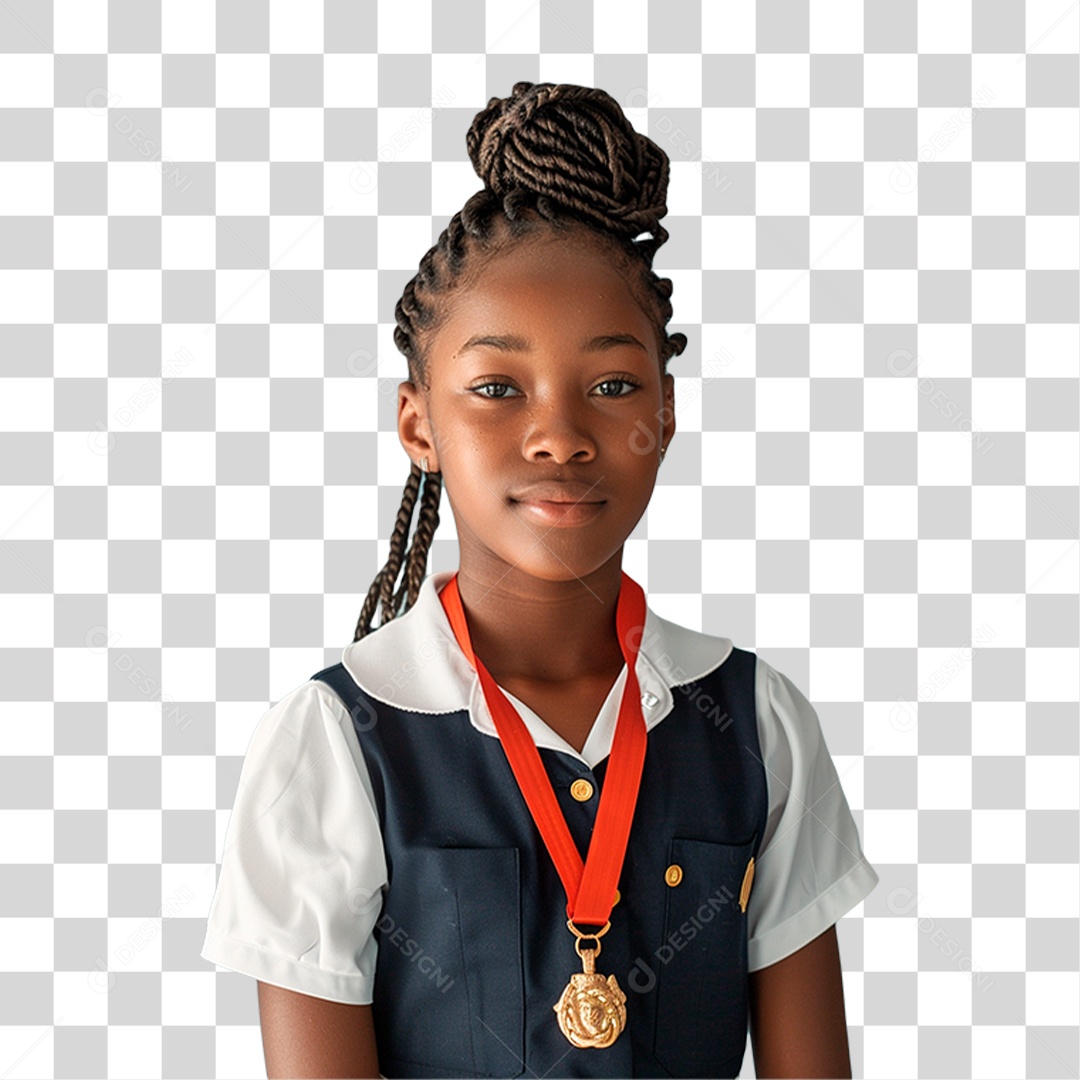 Menina com Medalha PNG Transparente
