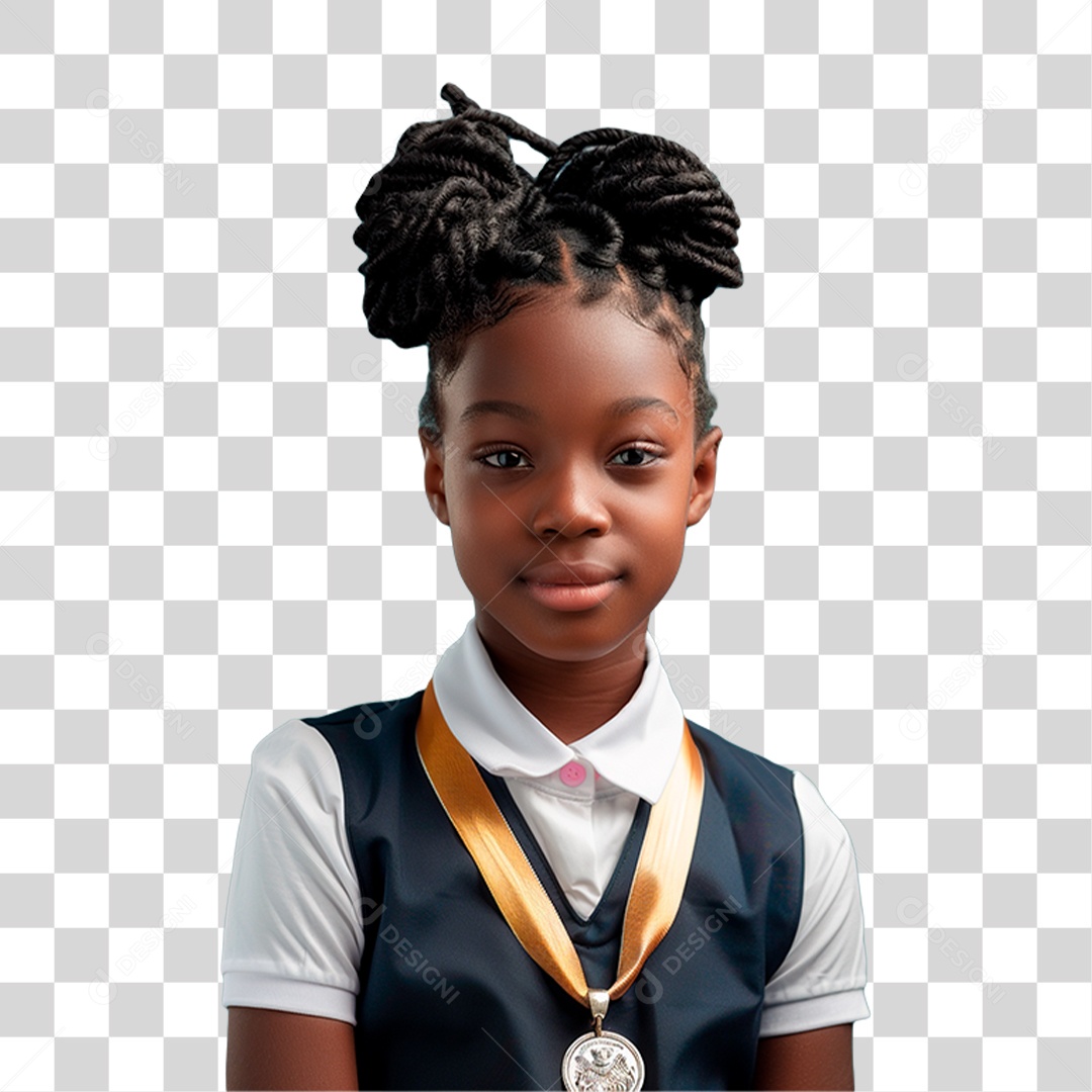 Menina com Medalha PNG Transparente