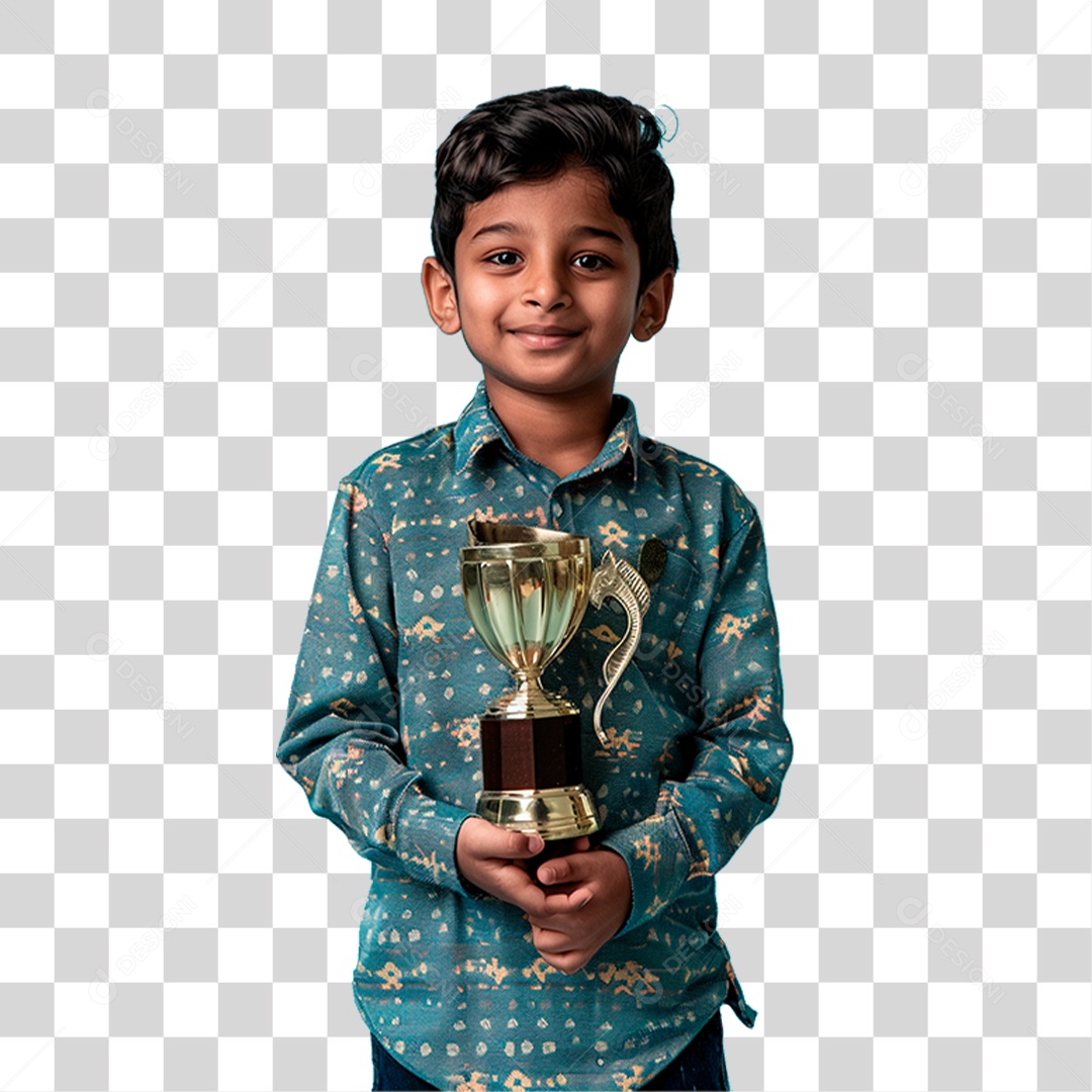 Menino Segurando Troféu PNG Transparente