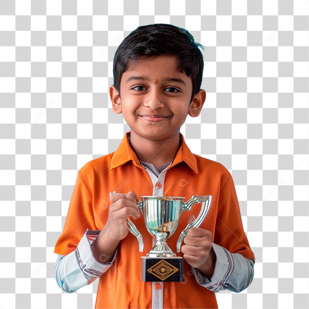 Menino Segurando Troféu PNG Transparente