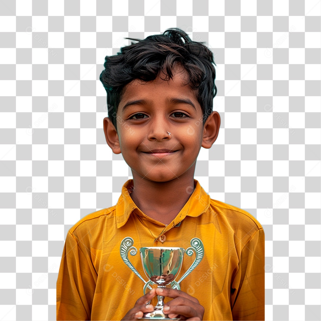 Menino Segurando Troféu PNG Transparente