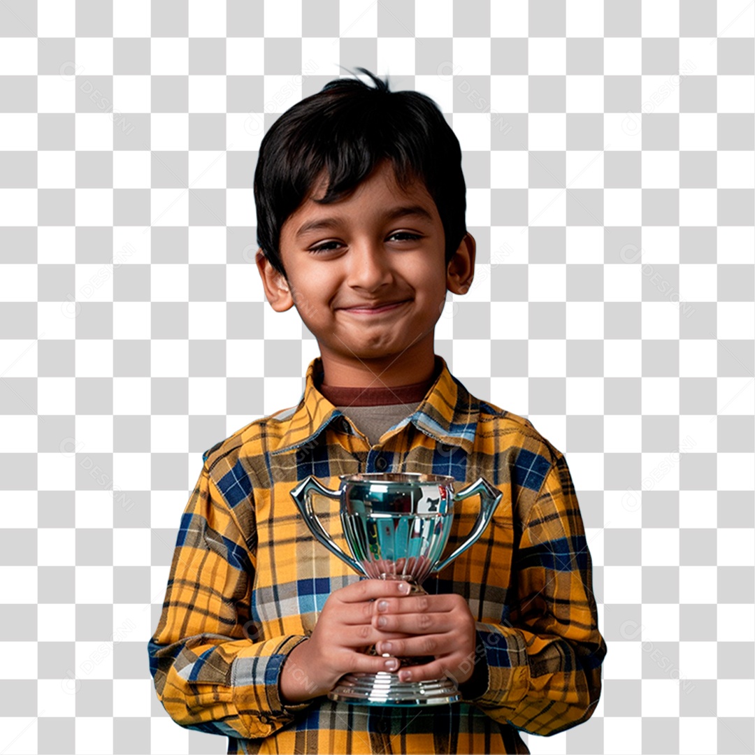 Menino Segurando Troféu PNG Transparente