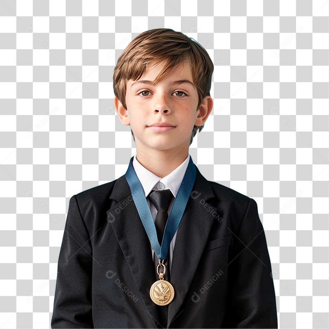 Menino com Medalha PNG Transparente