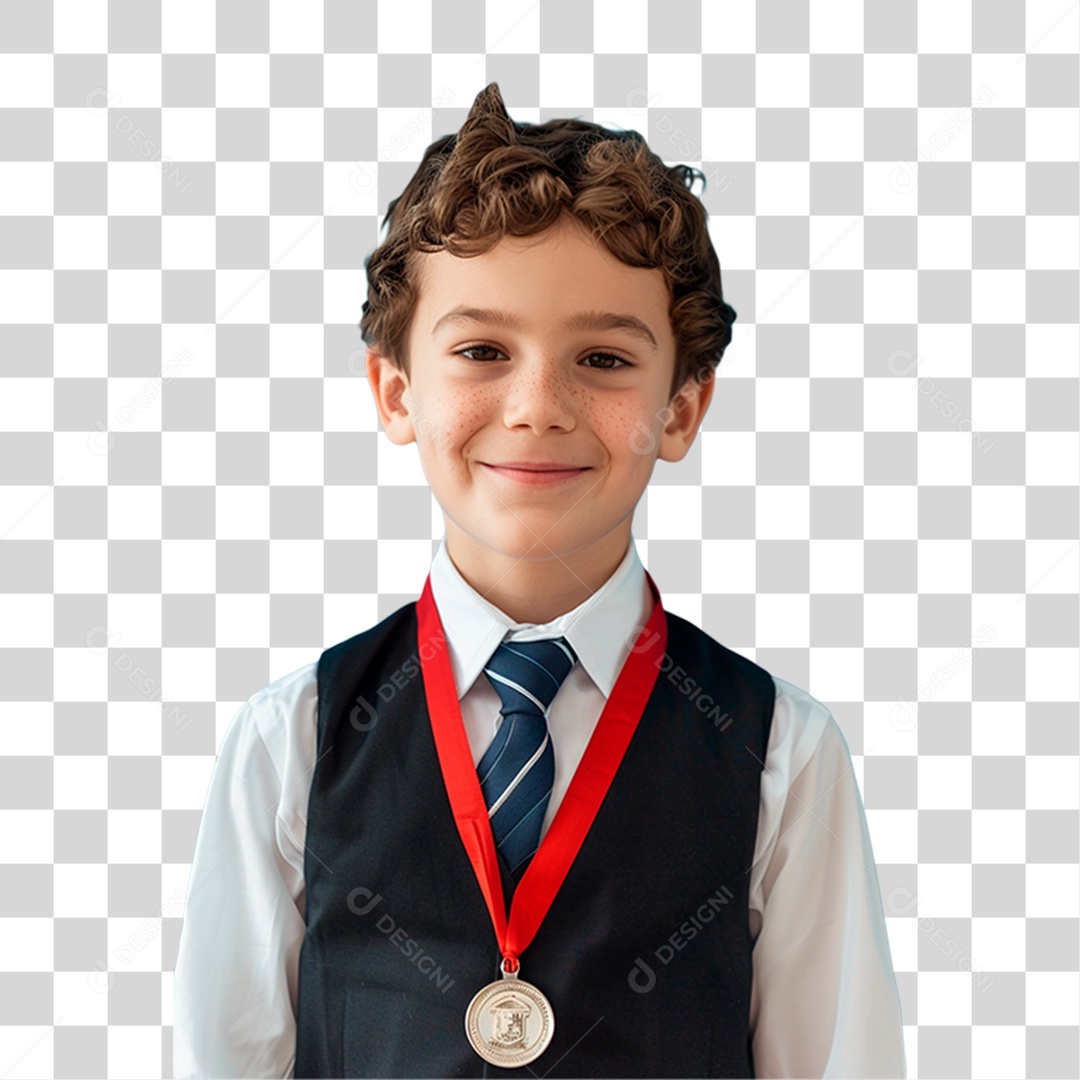 Menino com Medalha PNG Transparente