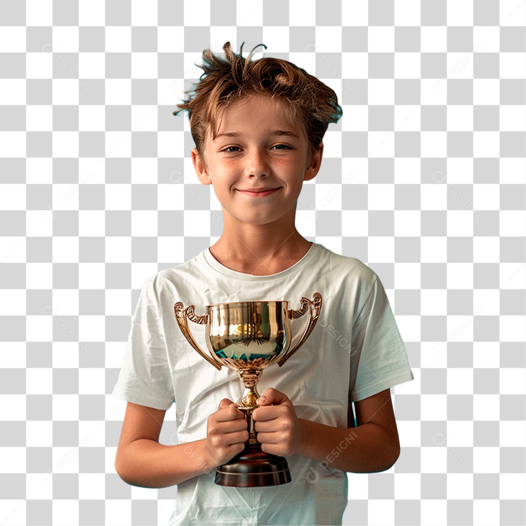 Menino Segurando Troféu PNG Transparente