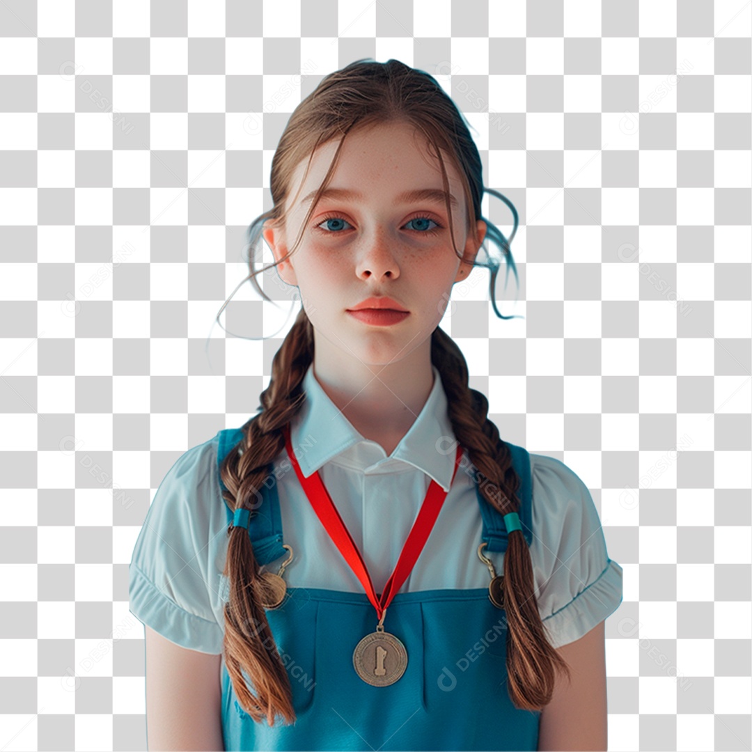 Menina com Medalha PNG Transparente