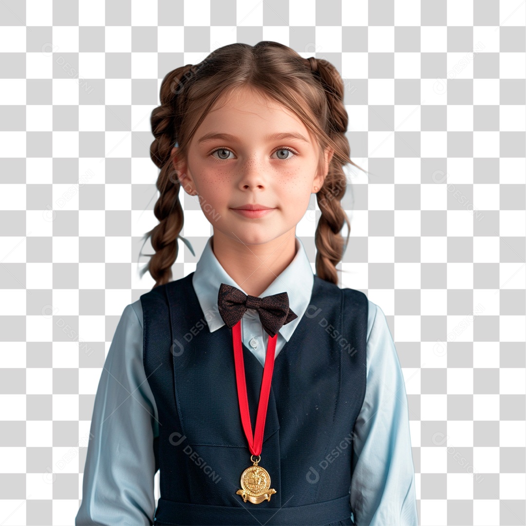Menina com Medalha PNG Transparente