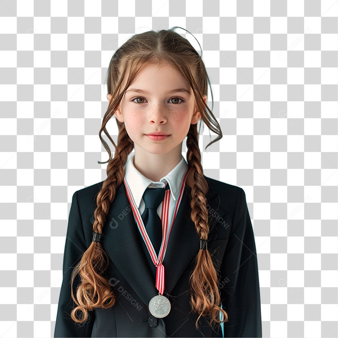 Menina com Medalha PNG Transparente