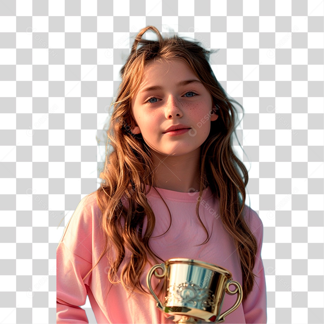 Menina Segurando Troféu PNG Transparente