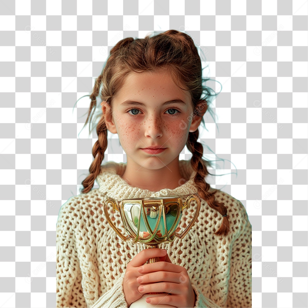 Menina Segurando Troféu PNG Transparente