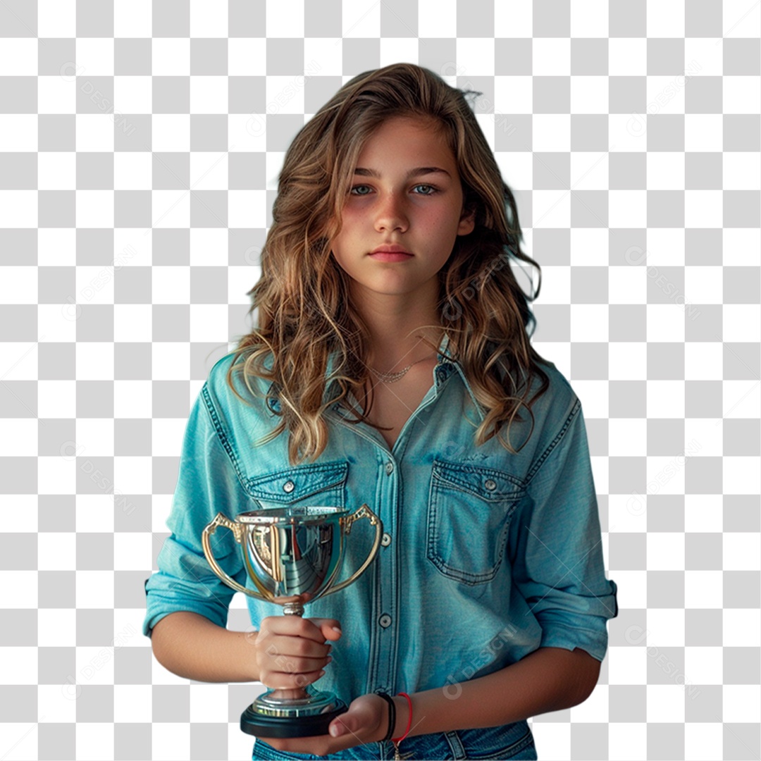 Menina Segurando Troféu PNG Transparente