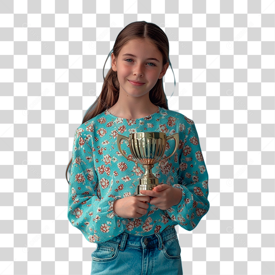Menina Segurando Troféu PNG Transparente