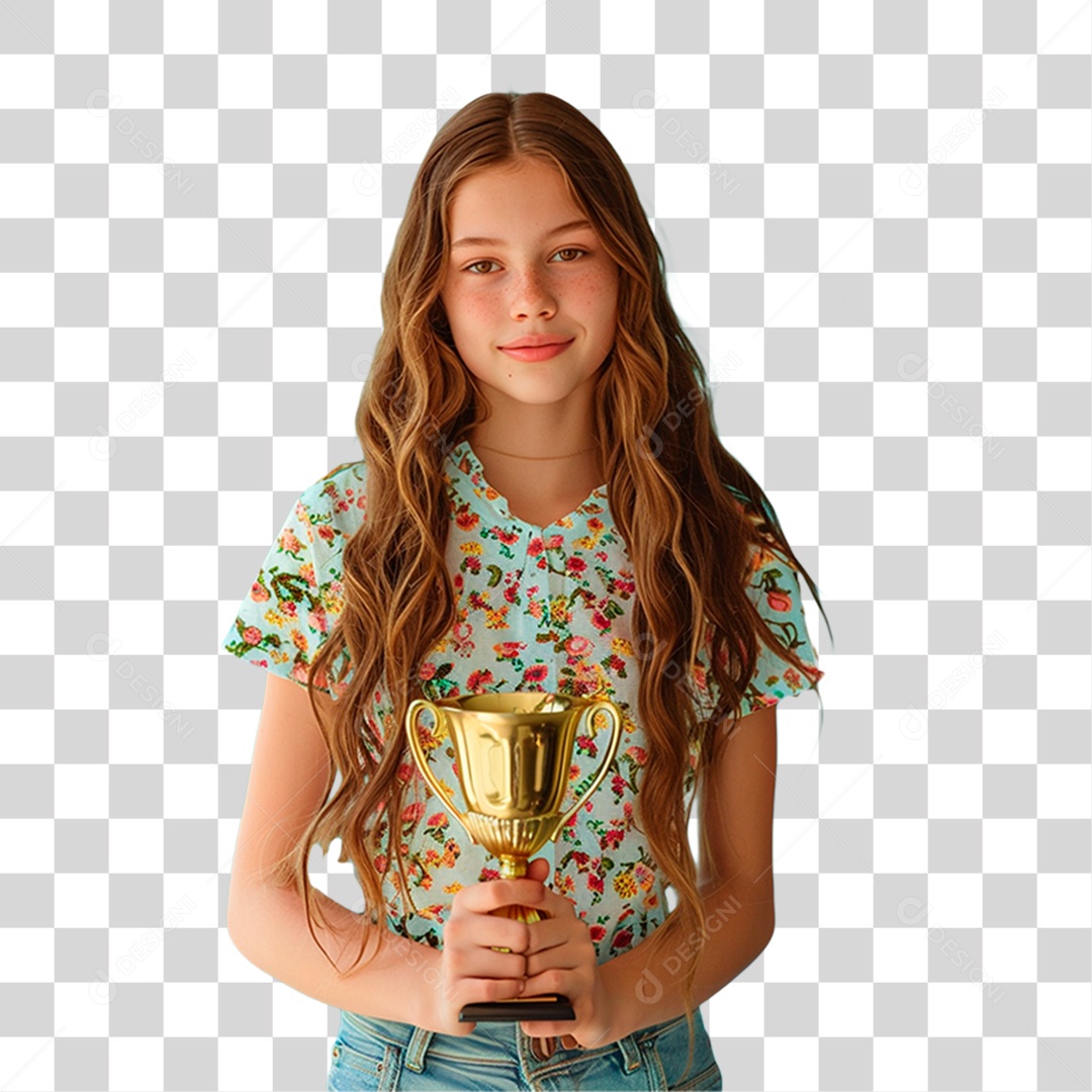 Menina Segurando Troféu PNG Transparente