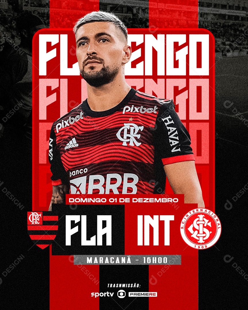 Feed Flyer Futebol Brasileirão Flamengo X Internacional Social Media PSD Editável