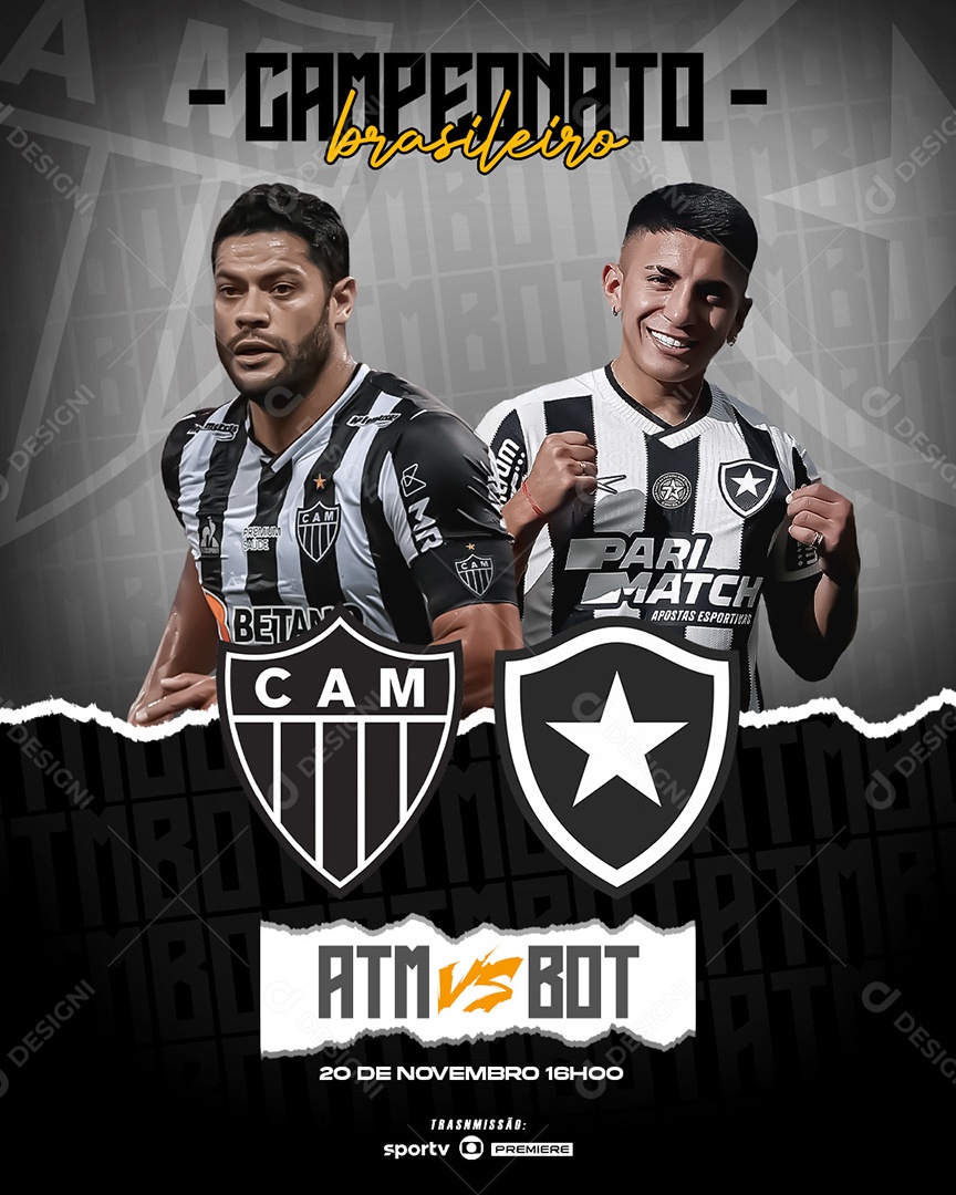 Feed Flyer Futebol Brasileirão Atlético Mineiro X Botafogo Social Media PSD Editável