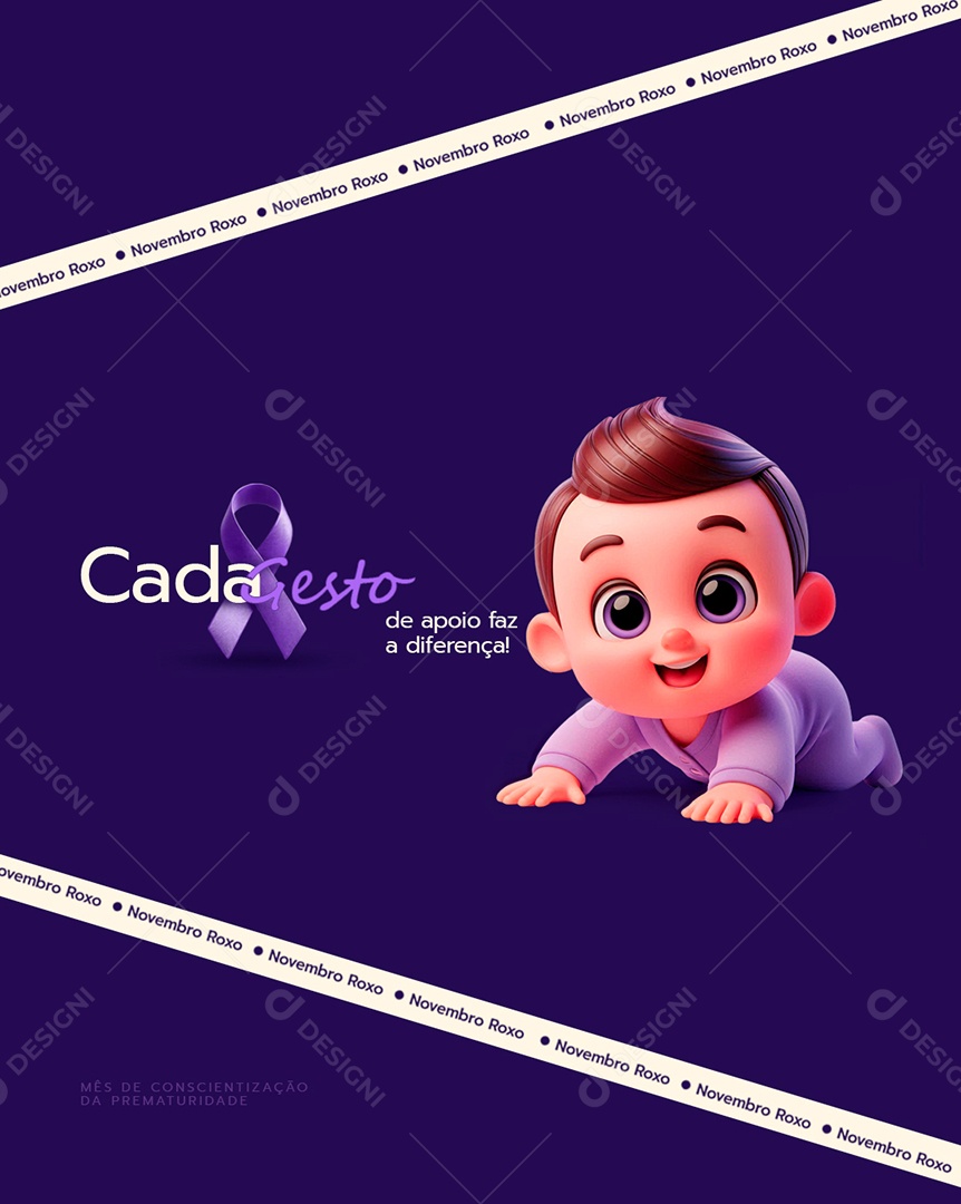 Novembro Roxo Mês de Conscientização Sobre a Prematuridade Social Media PSD Editável