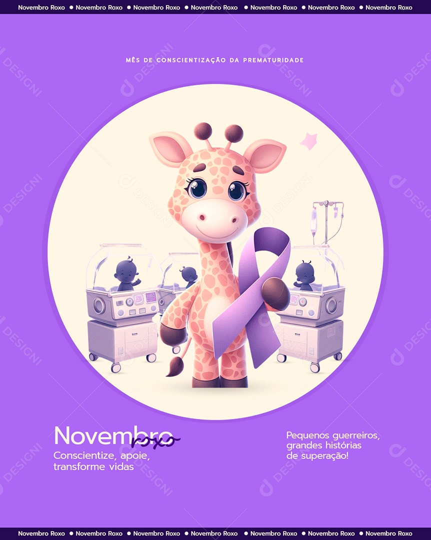 Novembro Roxo Mês de Conscientização Sobre a Prematuridade Social Media PSD Editável