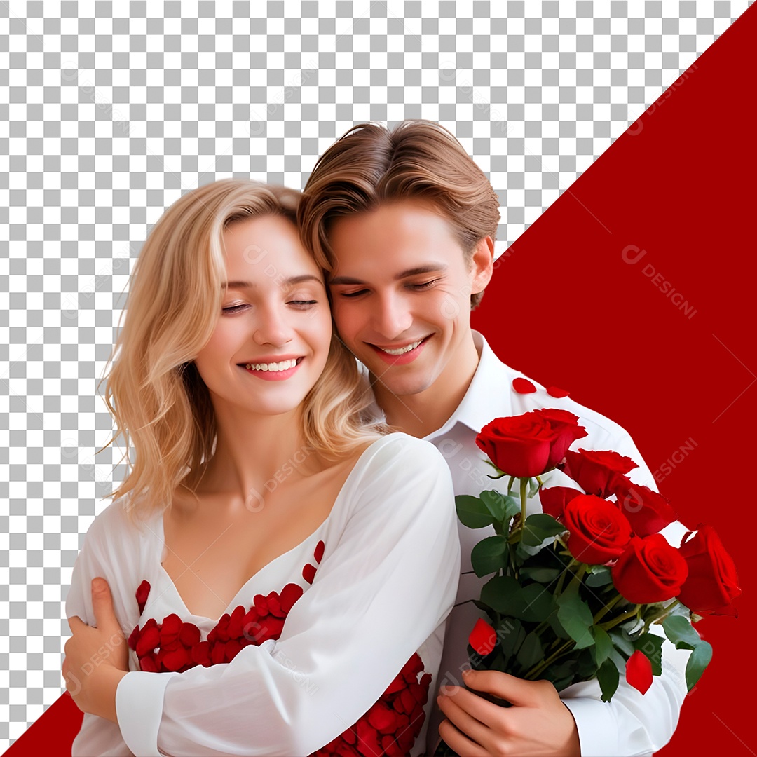 Casal de Namorados Apaixonados Segurando Flores Para Composição PSD
