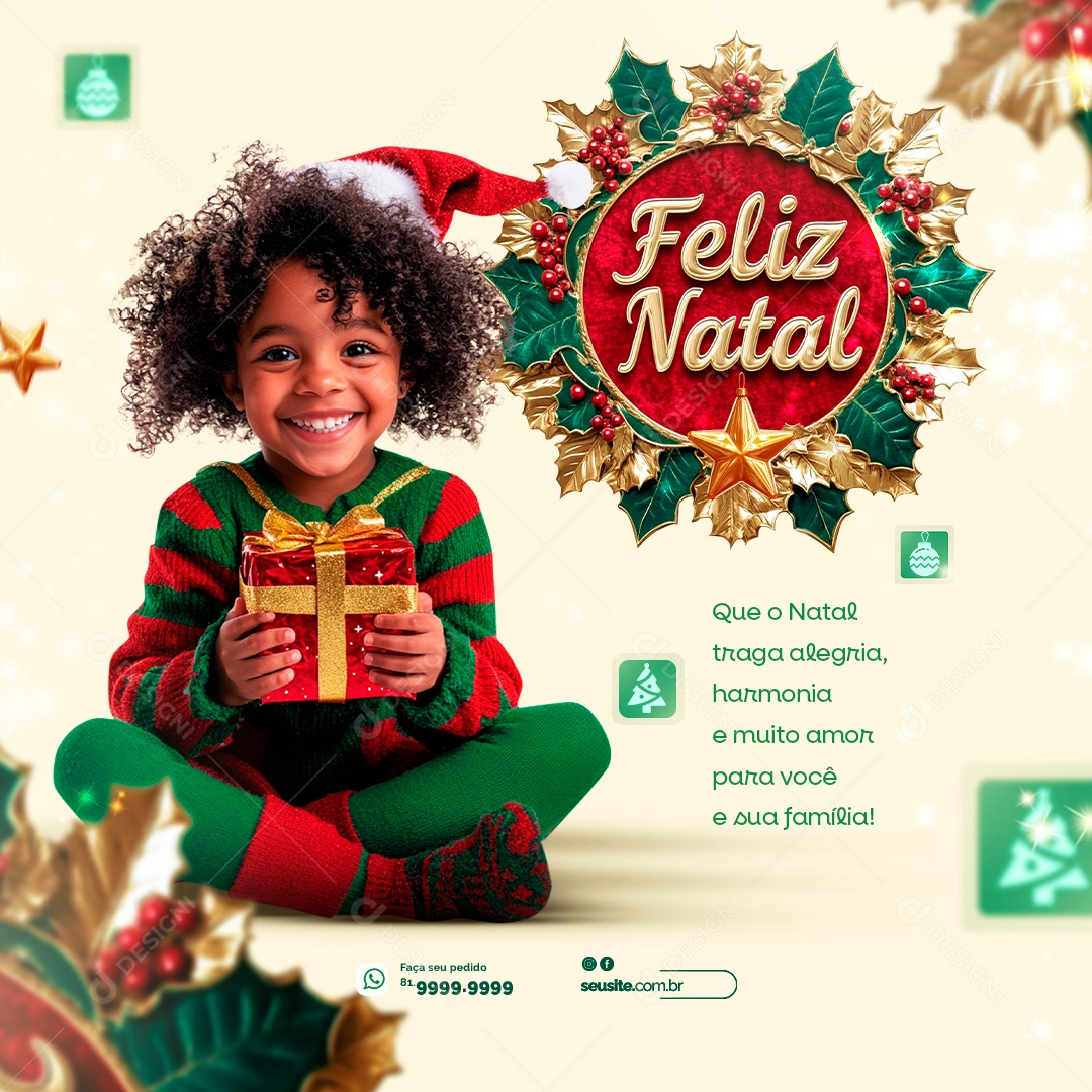 Feliz Natal 25 de Dezembro Social Media PSD Editável