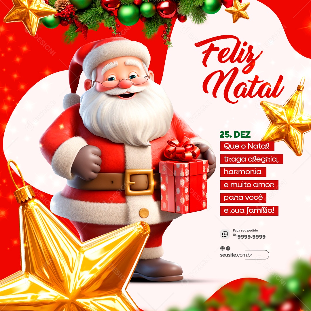 Feliz Natal 25 de Dezembro Social Media PSD Editável