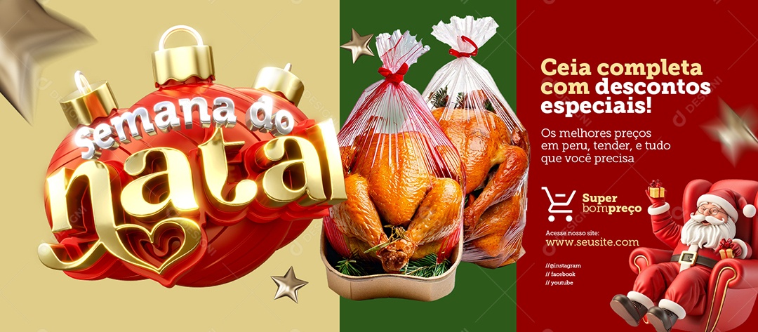 Banner Semana do Natal Supermercado Ceias Completa com Descontos Especiais Social Media PSD Editável