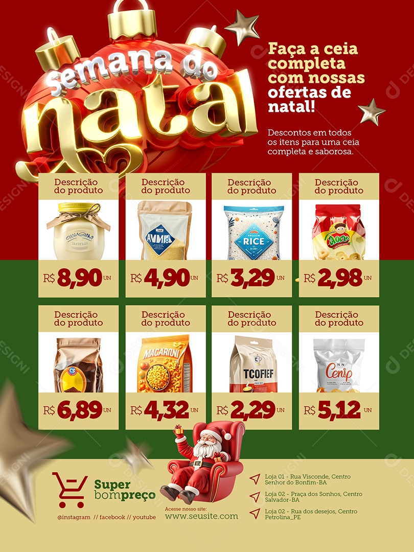 Semana do Natal Supermercado Encarte Faça a Ceia Social Media PSD Editável