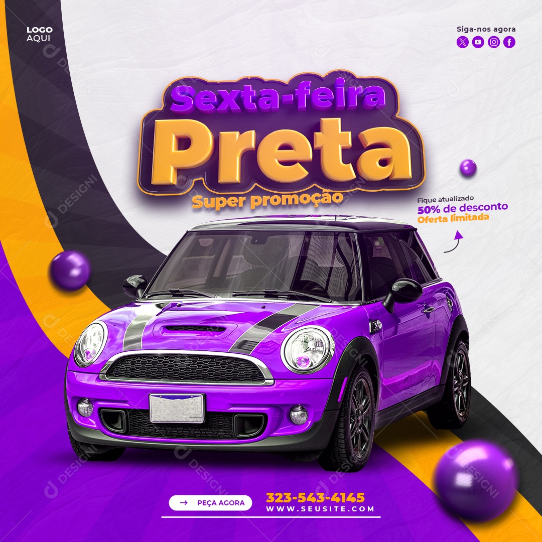 Sexta Feira Preta Concessionária 50% de Desconto Social Media PSD Editável