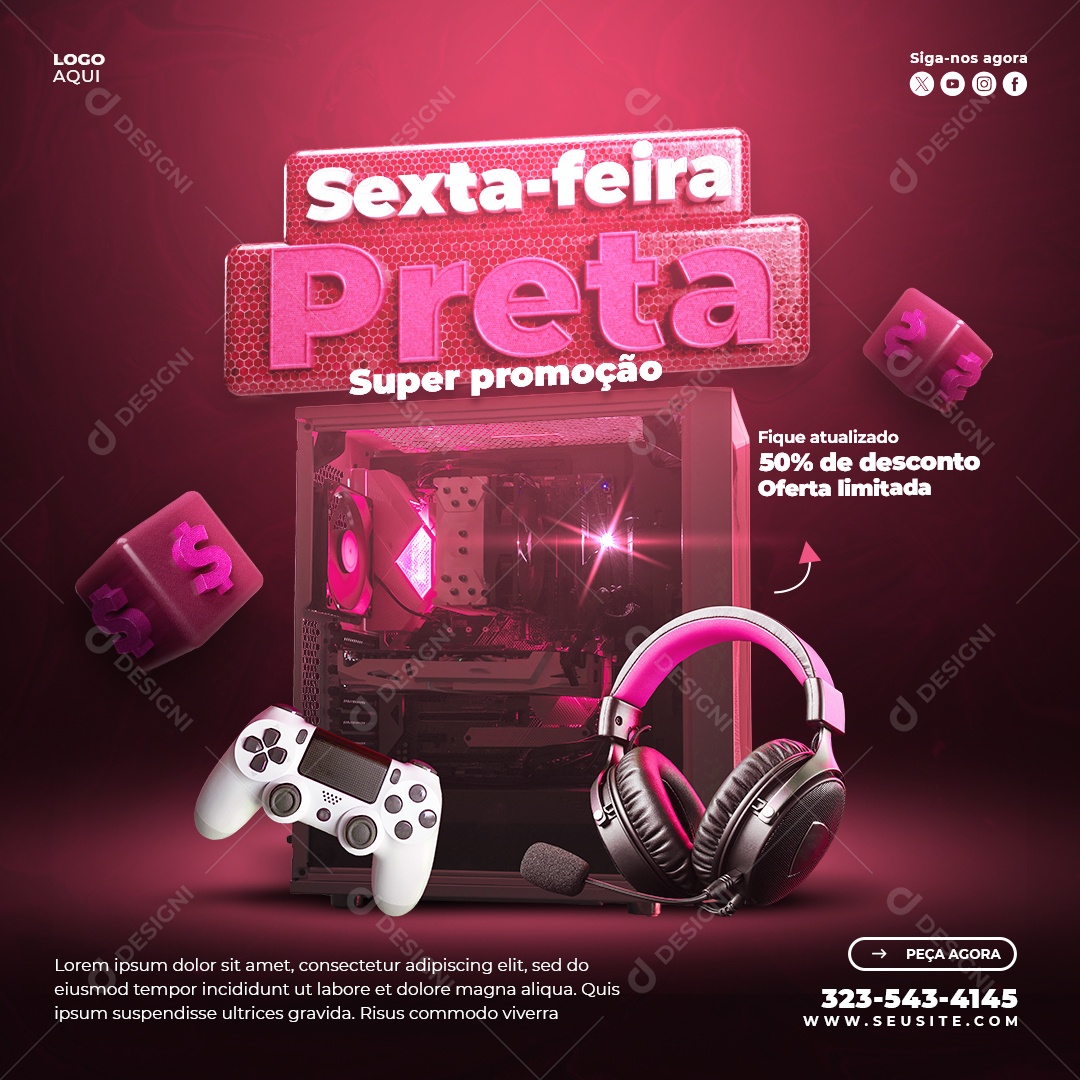 Sexta Feira Preta Loja de Eletrónicos Controle Fone PC Social Media PSD Editável