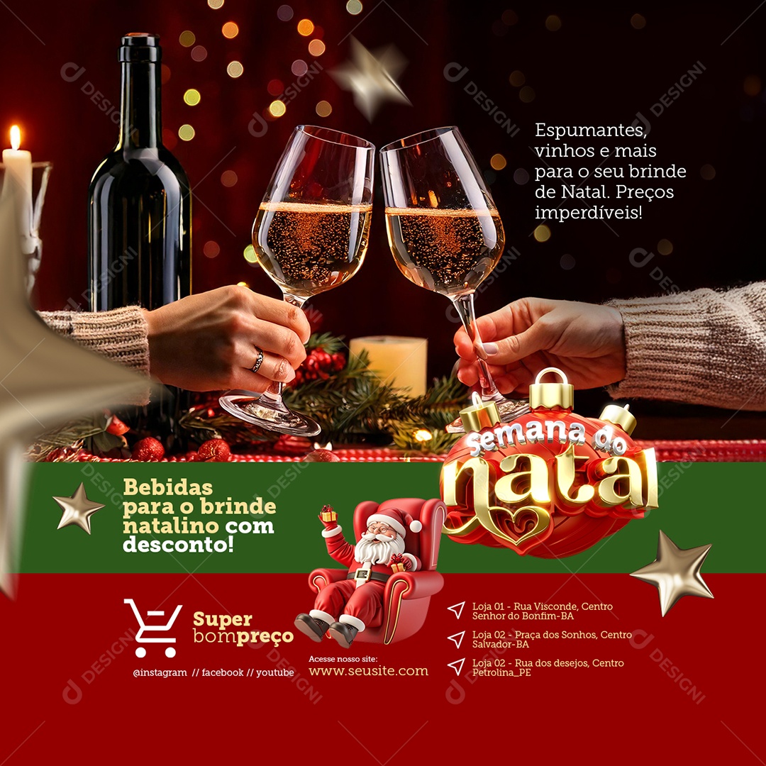 Semana do Natal Supermercado Bebidas parao Brinde Social Media PSD Editável