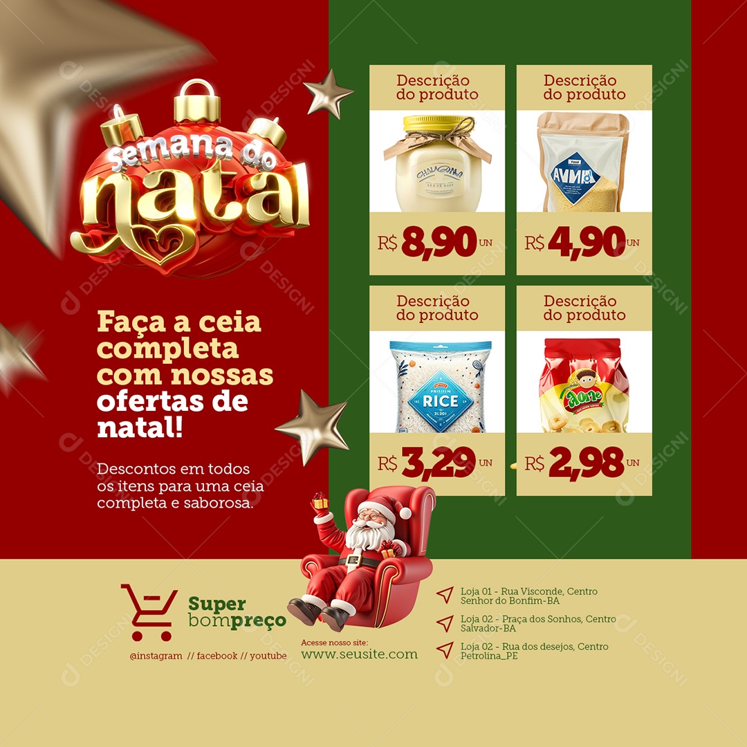 Semana do Natal Supermercado Faça a Ceia Social Media PSD Editável