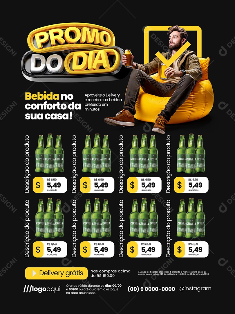 Promo do Dia Cervejaria Encarte Bebida no Conforto da Sua Casa Social Media PSD Editável
