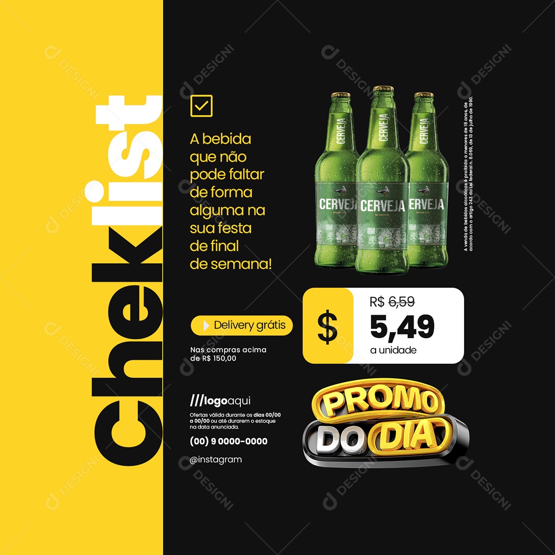 Promo do Dia Cervejaria Delivery Grátis Social Media PSD Editável
